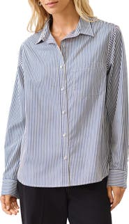 Karen Kane Stripe Cotton Button-Up Shirt