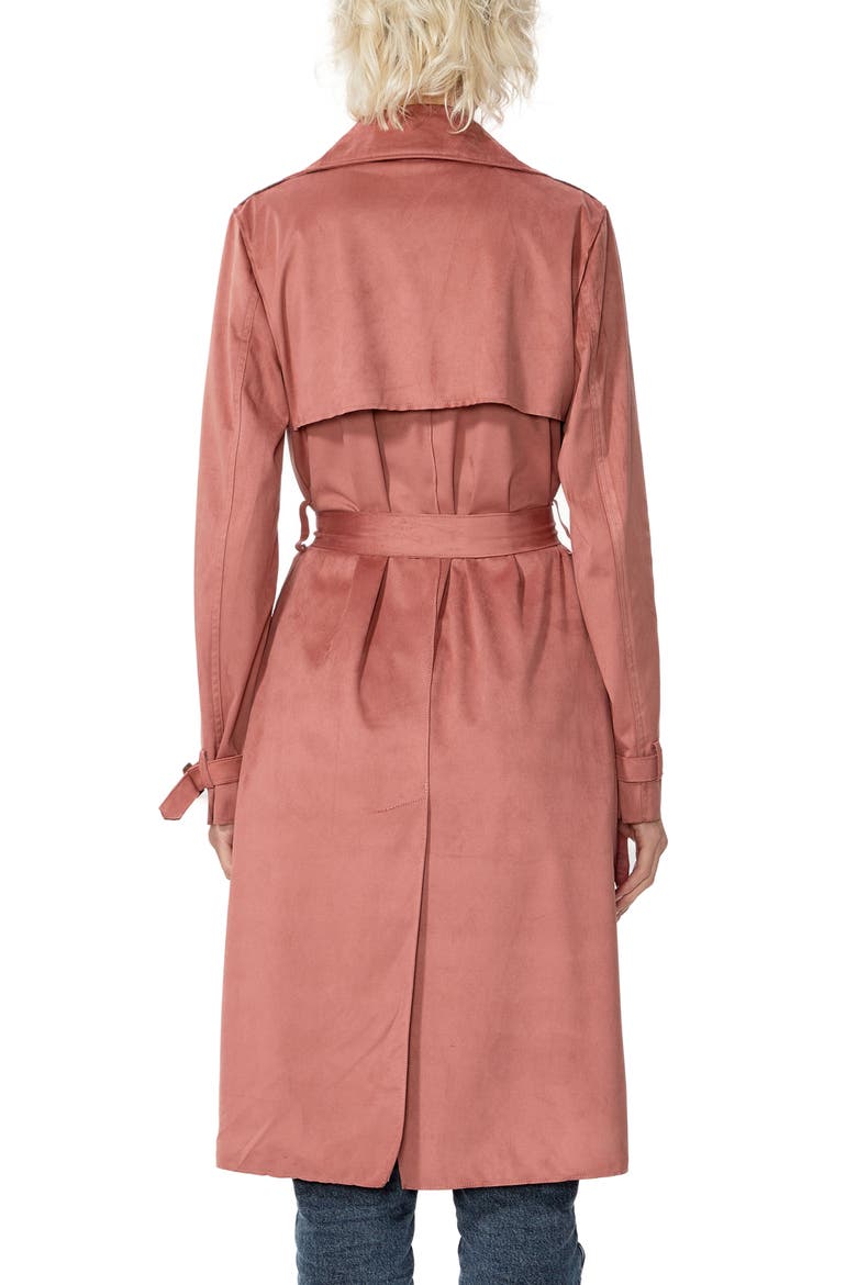 Women's Aria Long Faux Suede Trench Coat, Alternate, color, Coral Haze