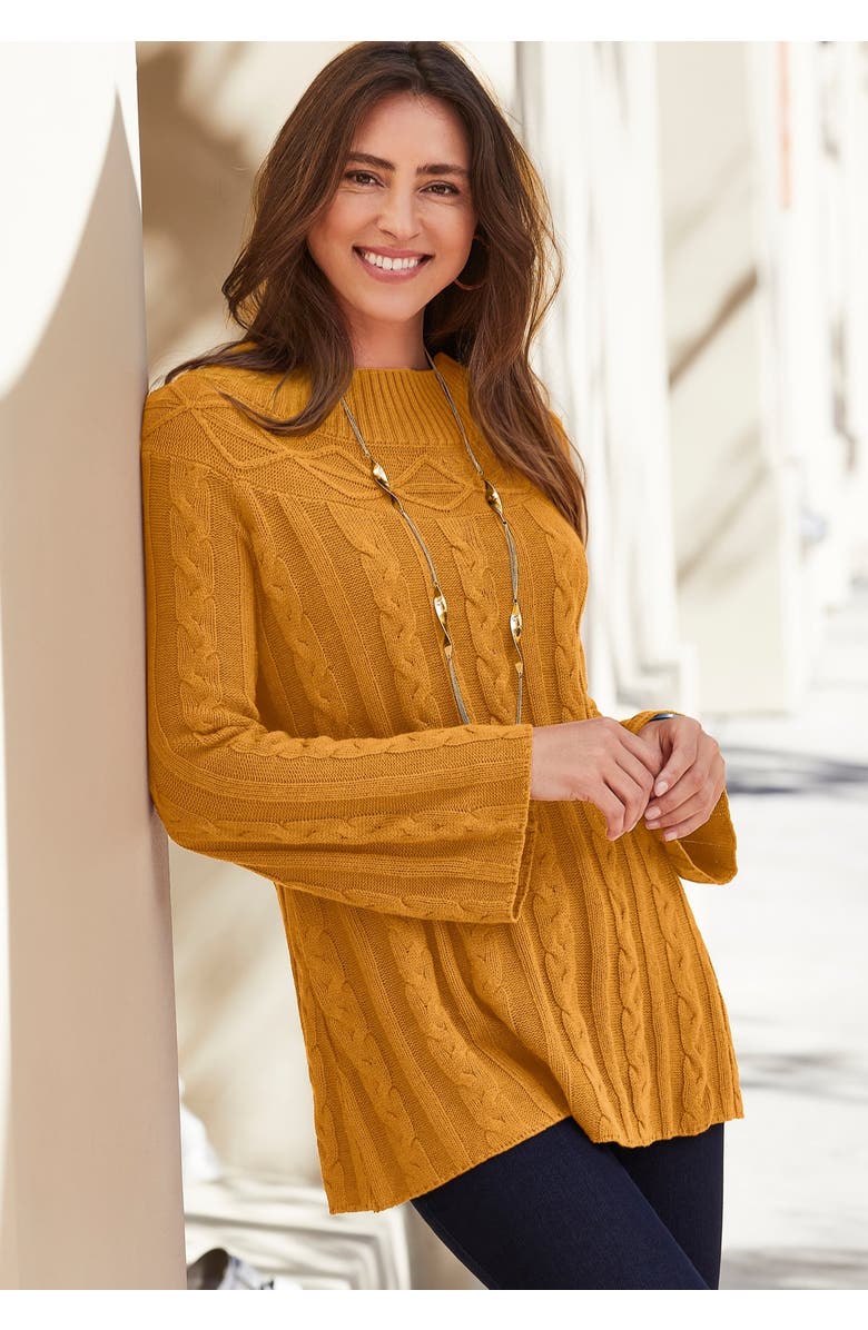 Jessica London Cable Sweater Tunic, Alternate, color, Slate Grey