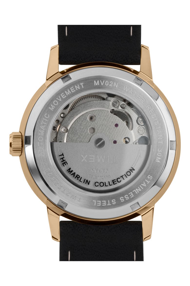 Marlin Automatic Leather Strap Watch, 40mm, Alternate, color, SILVER/ BLACK/ BLACK