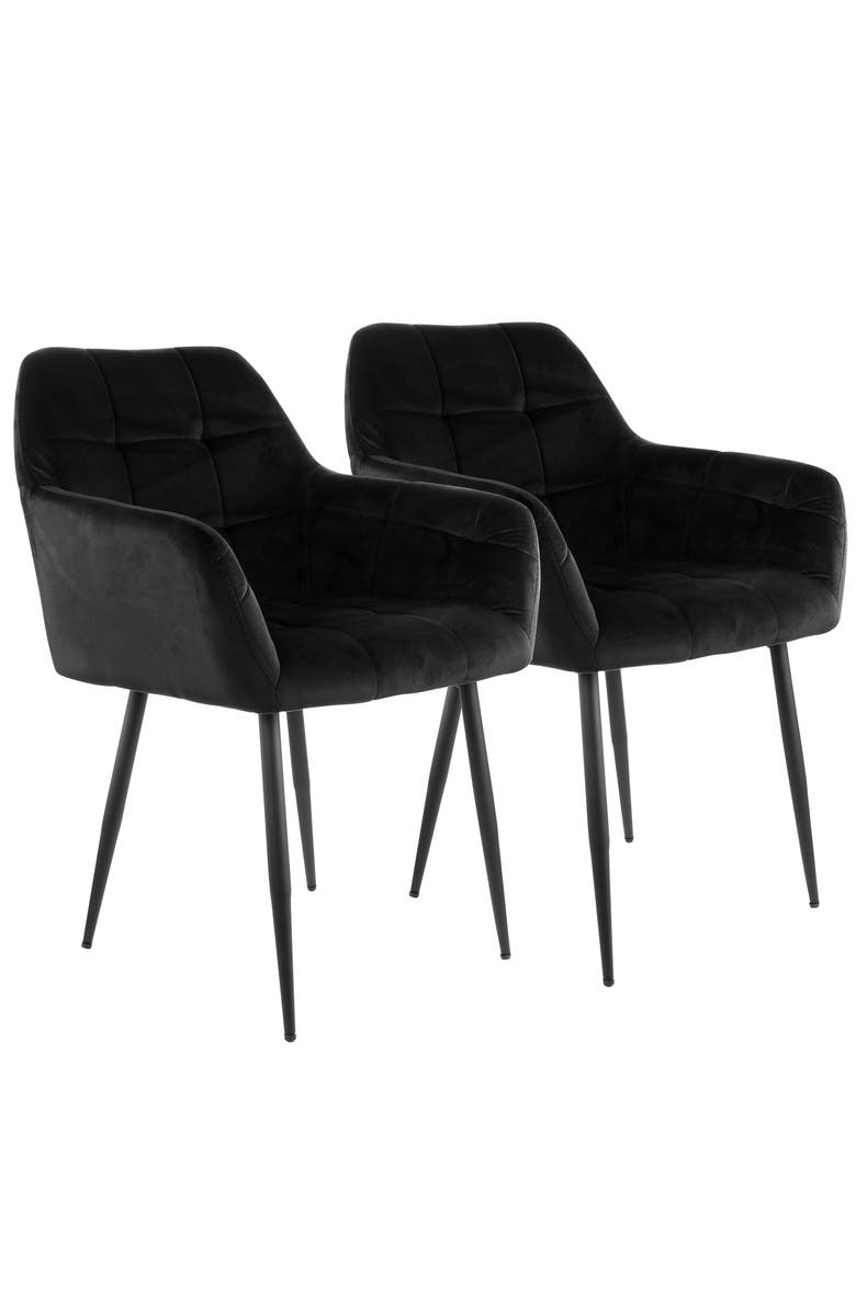 Elama 2 Piece Velvet Tufted Accent Chair with Metal Legs, Main, color, Black