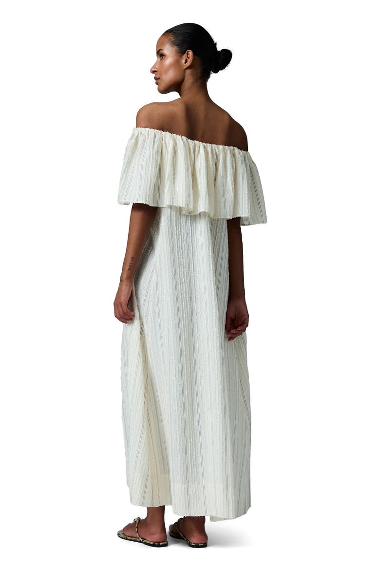 Chrissi Raw Stripe Bardot Maxi Dress, Alternate, color, Jet Stream