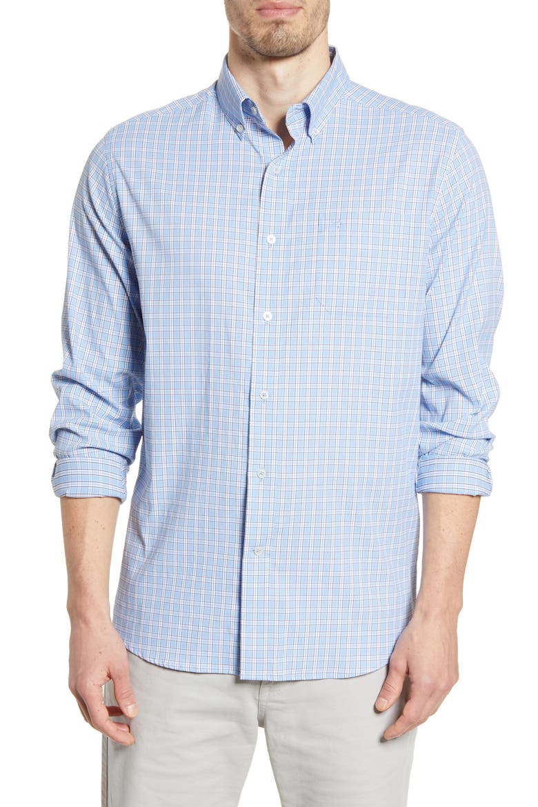 Intercoastal Brrr Yawl Check Button-Down Performance Shirt, Main, color, HURRICANE BLUE