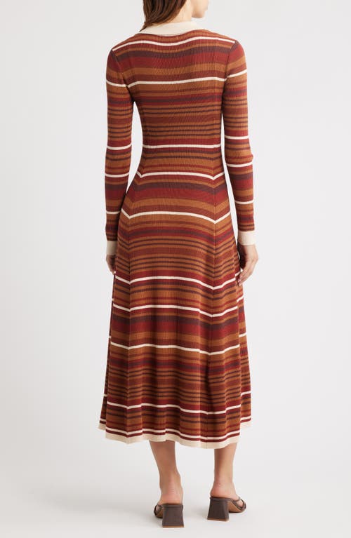 Moon River Stripe Long Sleeve Midi Sweater Dress In Brown