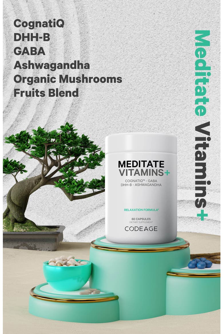 Meditate - GABA, NeuroFactor, Ashwagandha & DHH-B Supplement, Alternate, color, White