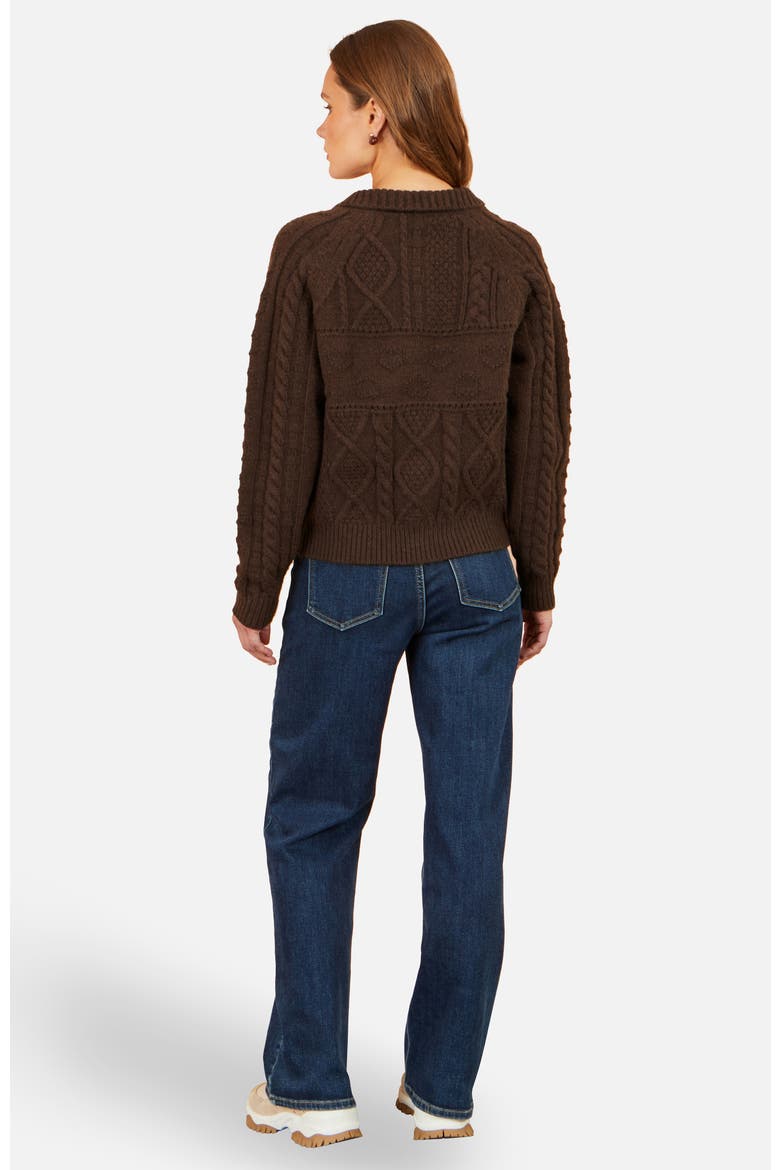 Collard Cable Knit Boxy Cardigan, Alternate, color, Brown