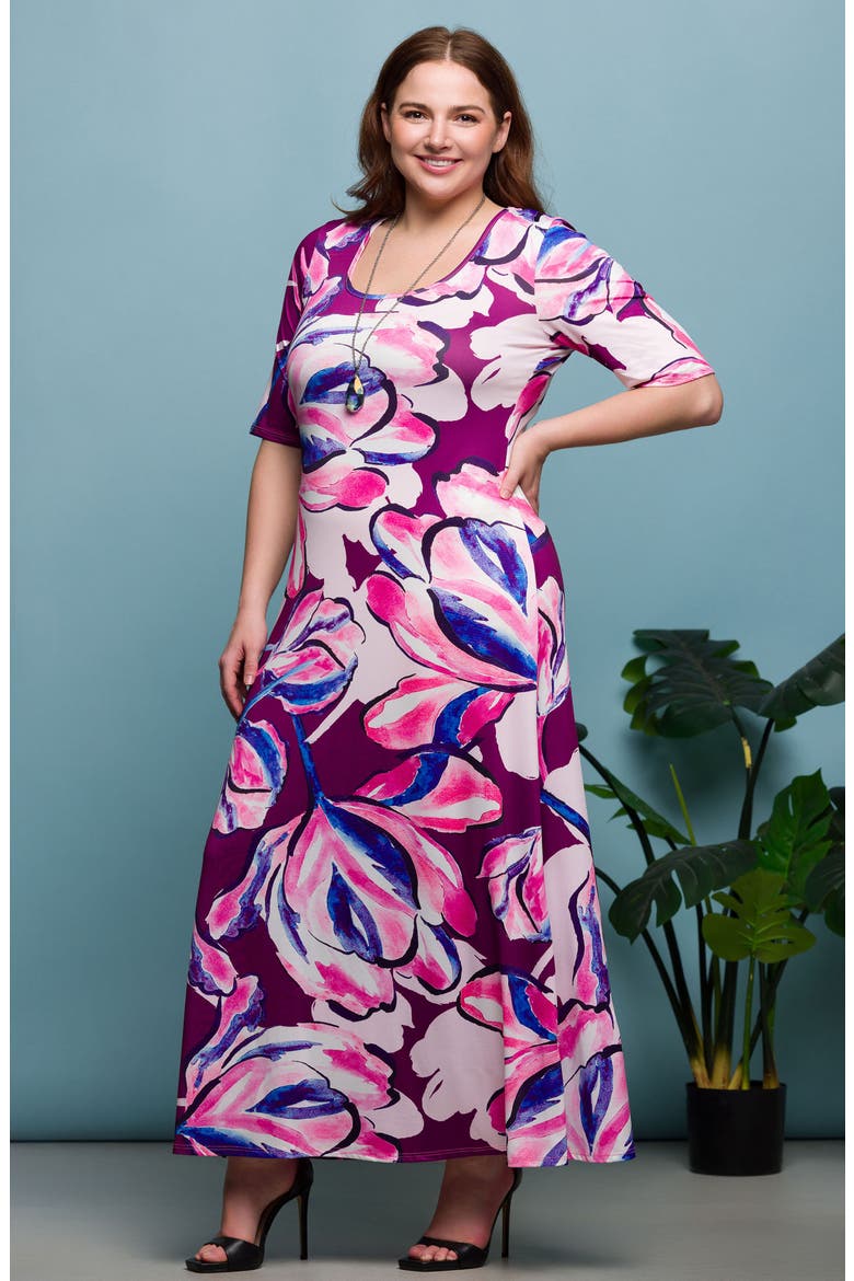 Floral A-Line Maxi Dress, Alternate, color, PINK MULTI