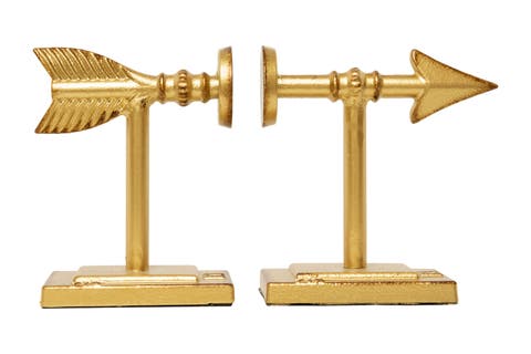 Decorative Cast Metal Arrow Bookends, Gold, Set of 2