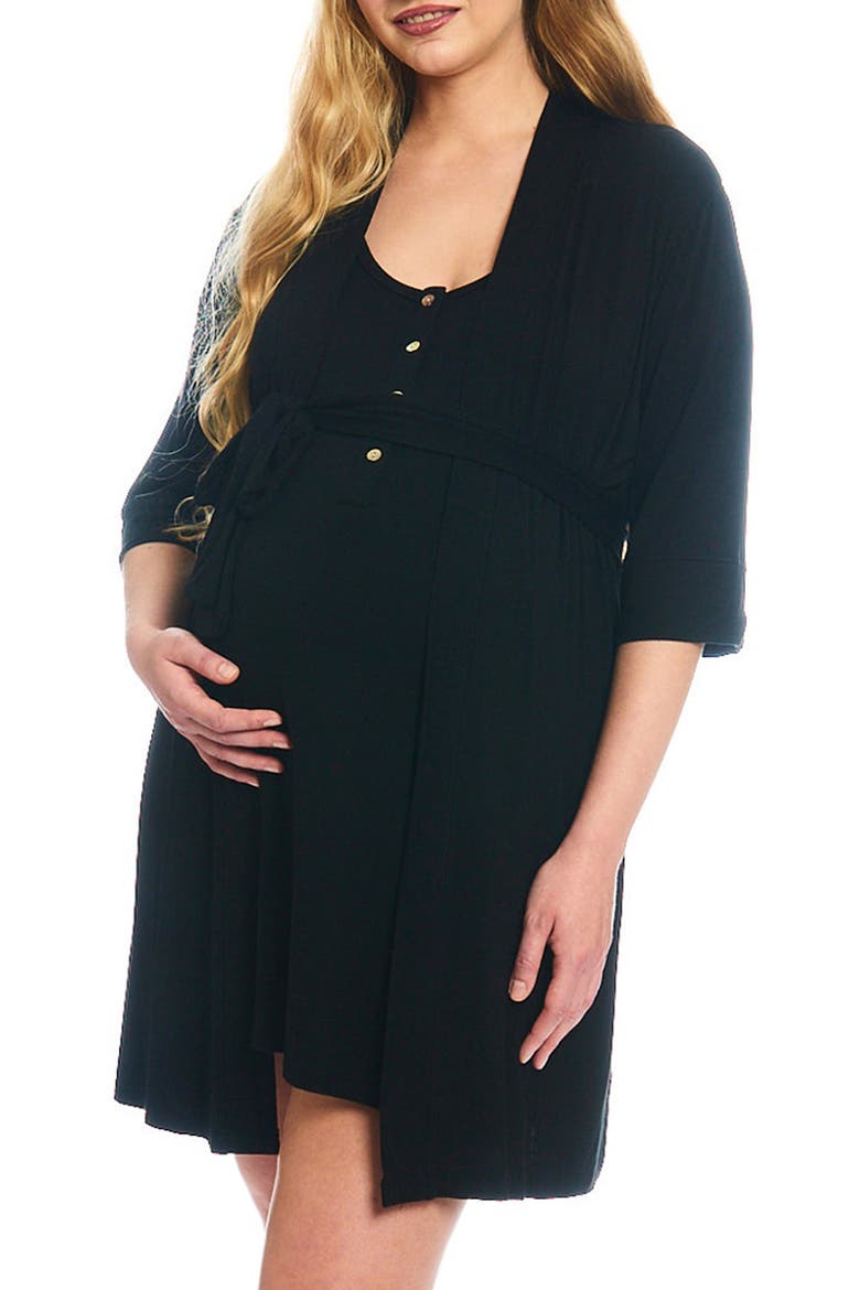 Elia During & After 2-Piece Maternity/Nursing Sleep Set, Main, color, BLACK