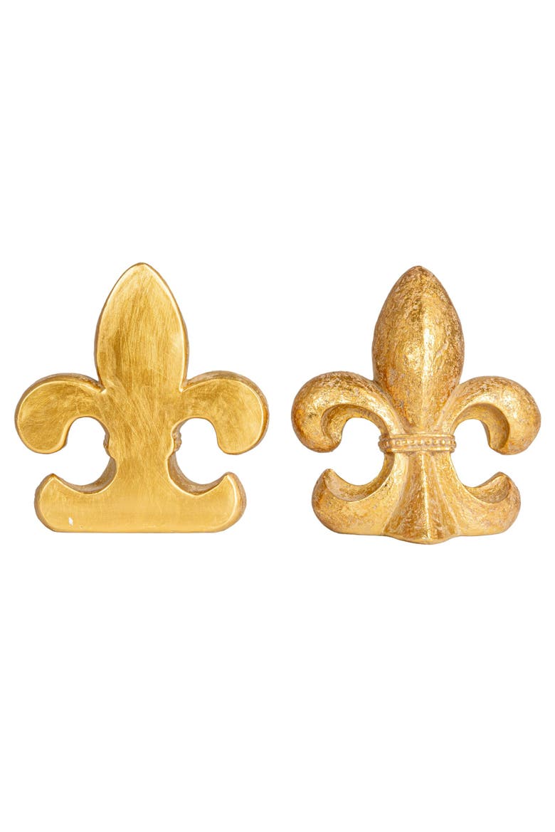 Decorative Fleur de Lis Resin Bookends, Gold, Alternate, color, Gold
