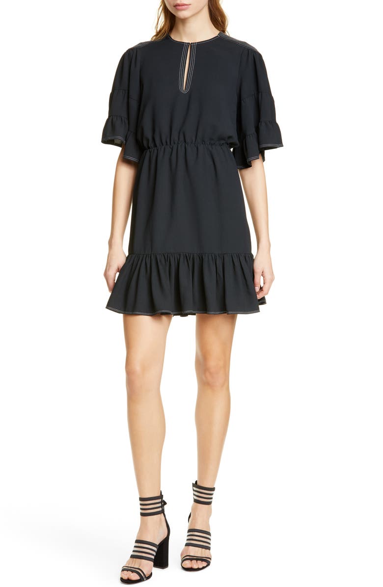 Joie Tersea Topstitch Detail Ruffle Hem Dress, Main, color,