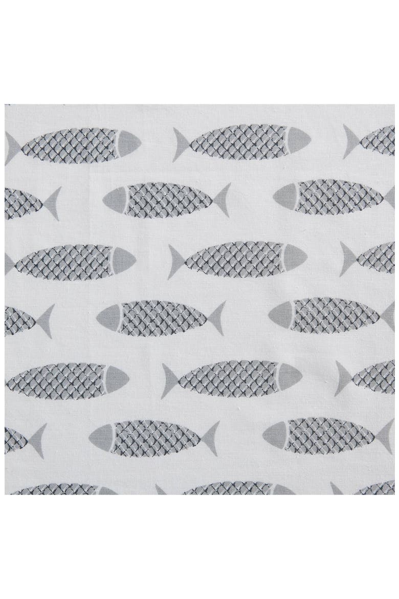 Woodblock Fish Cotton Percale Sheet Set, Alternate, color, GREY