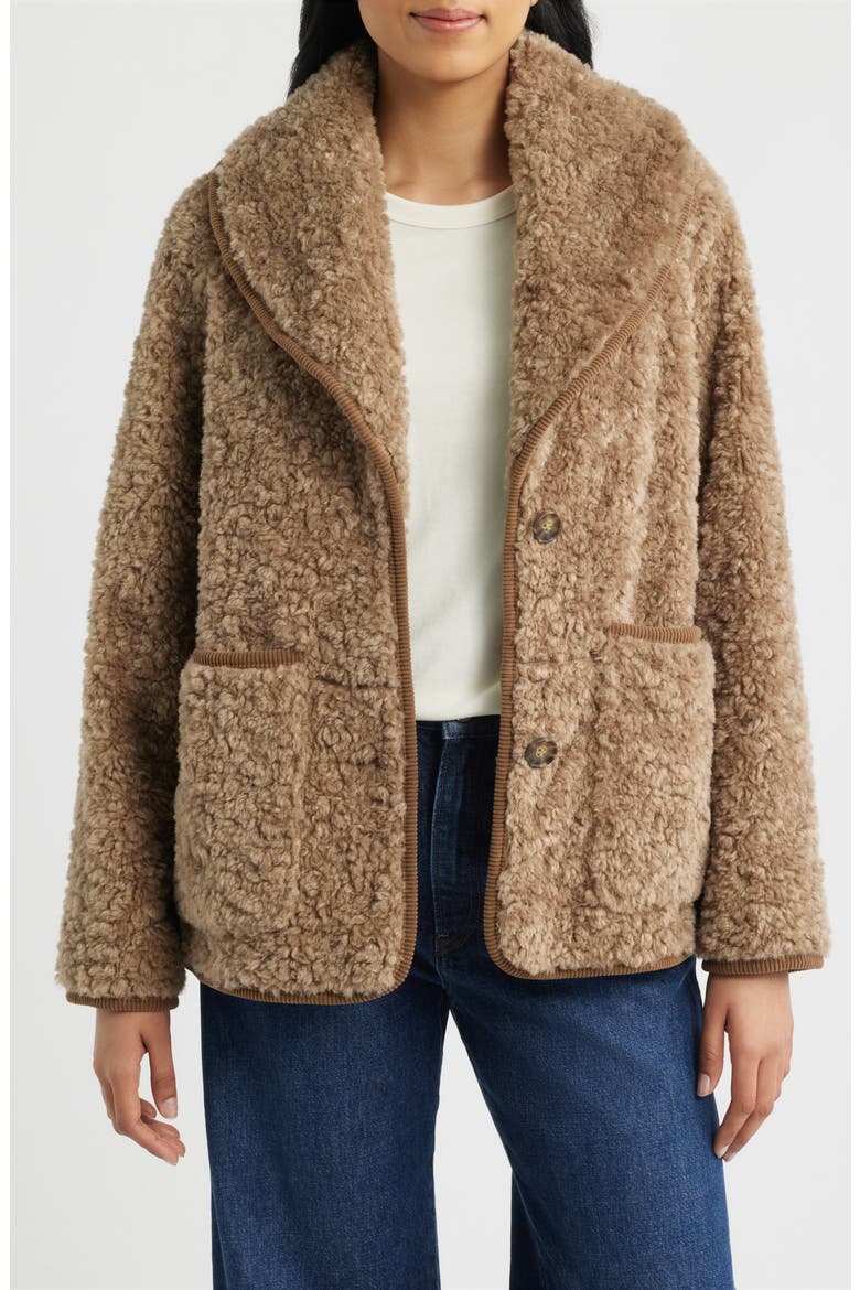 Cozy Patch Pocket Faux Shearling Jacket, Main, color, MUSHROOM