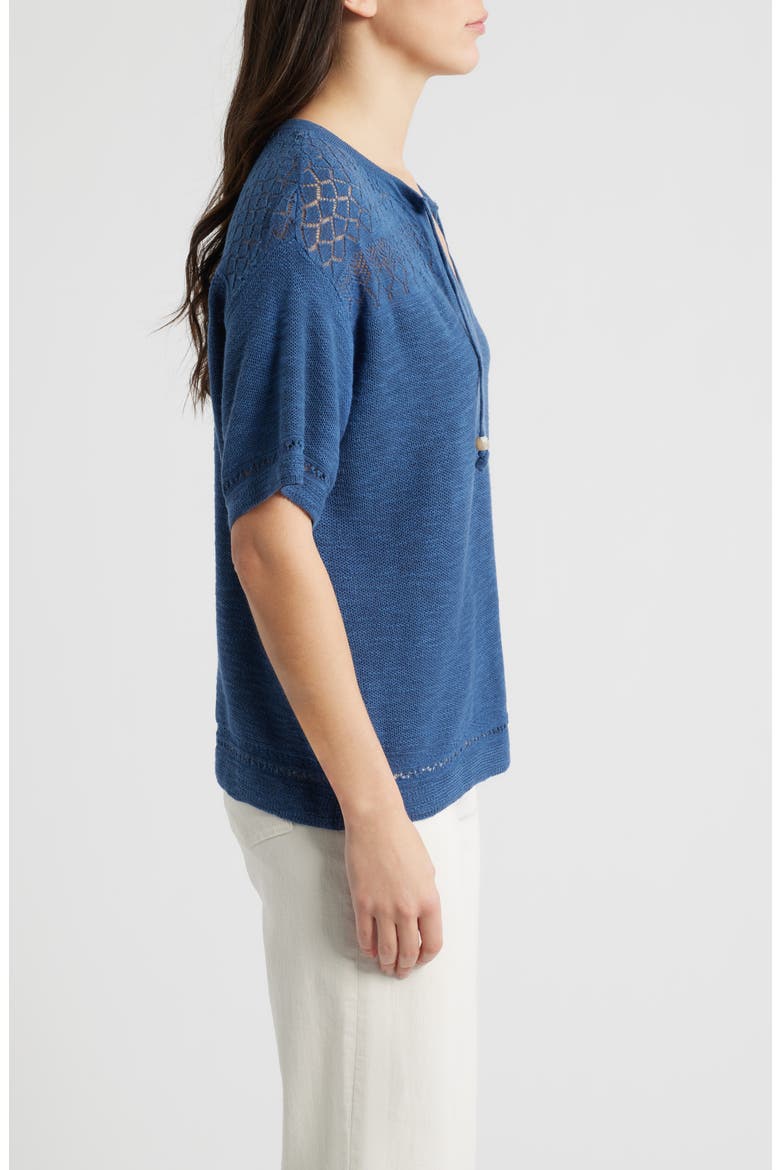 Tie Neck Pointelle Top, Alternate, color, CADET BLUE