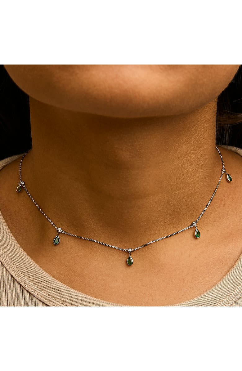 Haus of Brilliance 10K Yellow Gold Dangling Green Emerald and Diamond Station Necklace, Alternate, color, Yellow