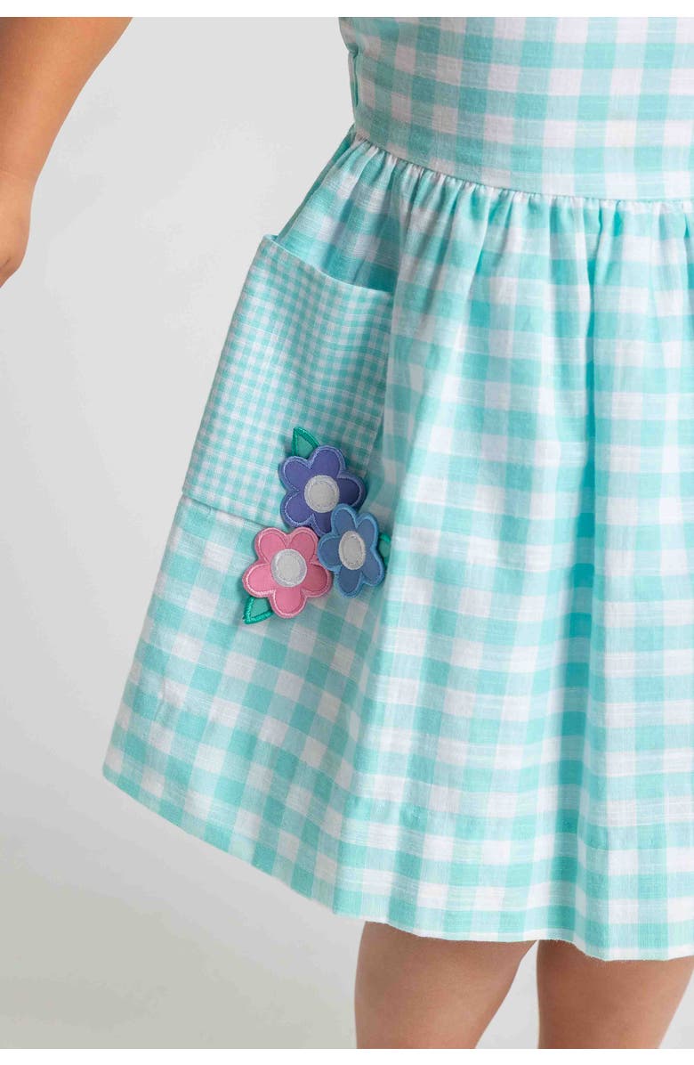 Florence Eiseman Gingham Linen-Look Dress With Flowers, Alternate, color, Jade/White
