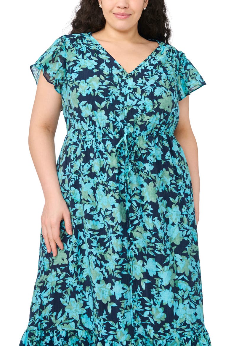 Floral Flutter Sleeve Dress, Alternate, color, CLASSIC NAVY