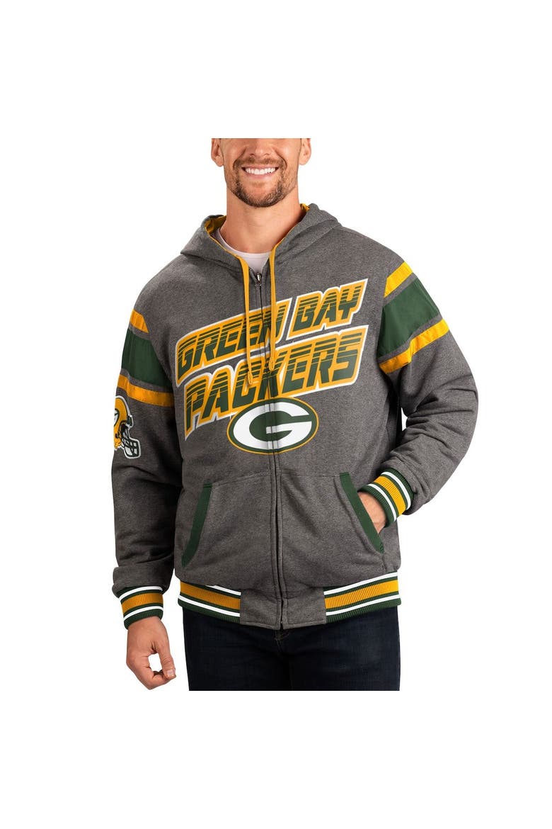 Men's G-III Sports by Carl Banks Green/Gray Green Bay Packers Extreme Full Back Reversible Hoodie Full-Zip Jacket, Main, color, Green