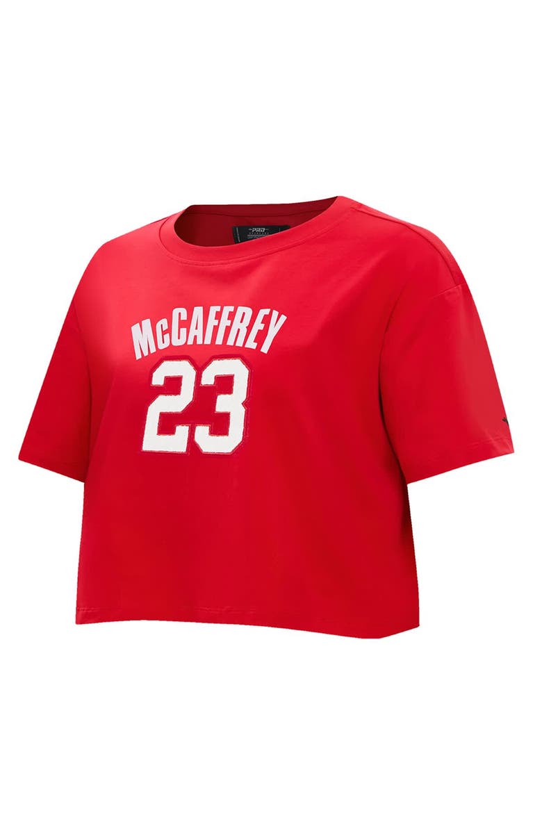 PRO STANDARD Women's Pro Standard Christian McCaffrey Scarlet San Francisco 49ers Player Name & Number Cropped Boxy T-Shirt, Alternate, color, Scarlet