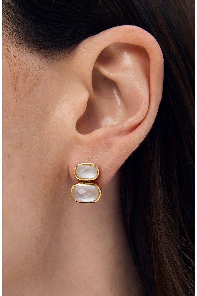 Mercer Double Quartz Drop Earrings, Alternate, color, IRIDESCENT PEARL/ GOLD