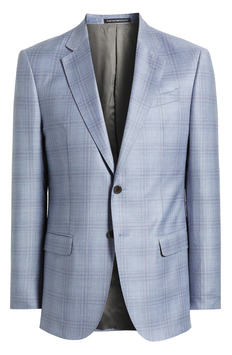 Emporio Armani Pale Blue Plaid Wool Sport Coat, Alternate, color, Light Blue