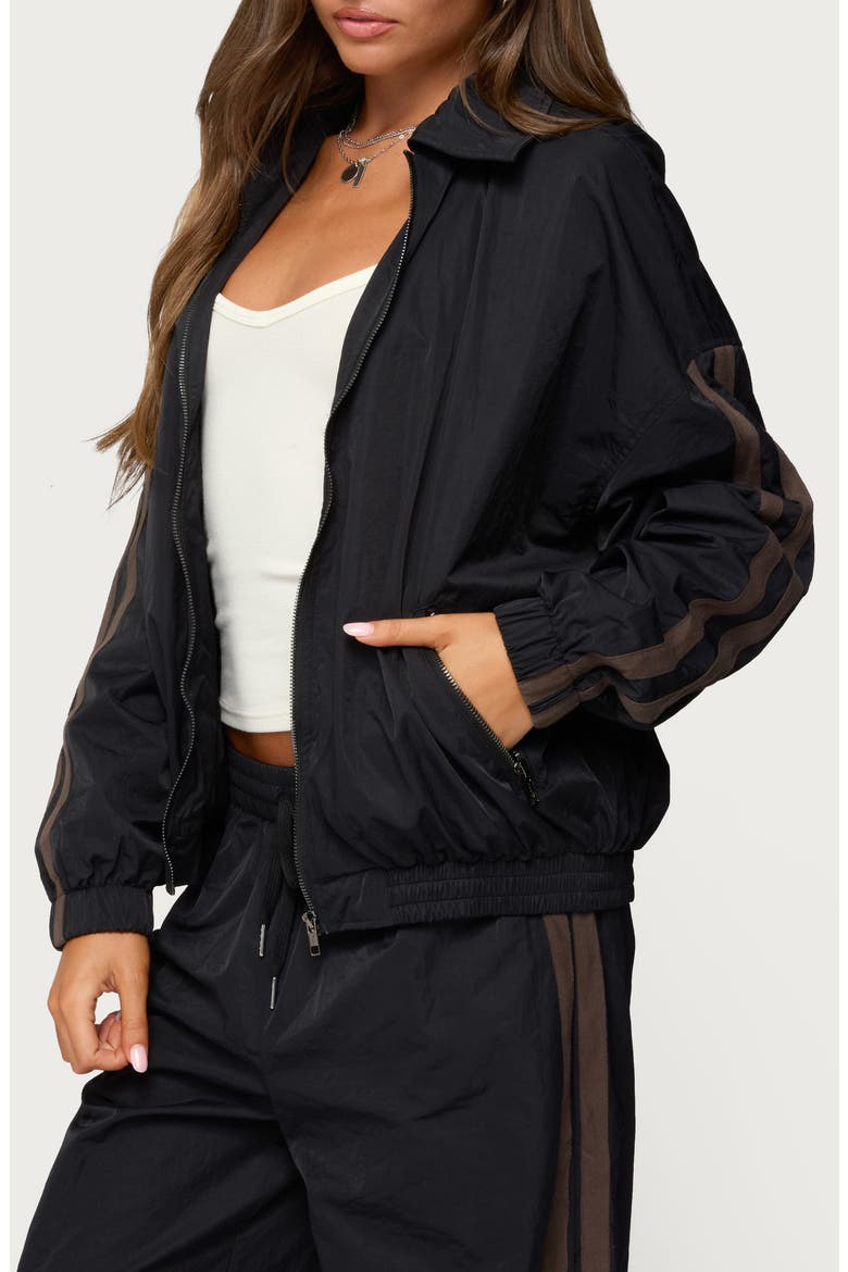 Kieran Stripe Nylon Track Jacket, Alternate, color, BLACK