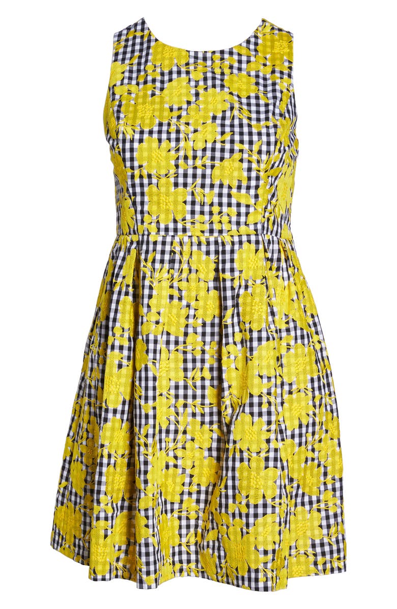 1901 Embroidered Gingham Fit & Flare Dress, Alternate, color,