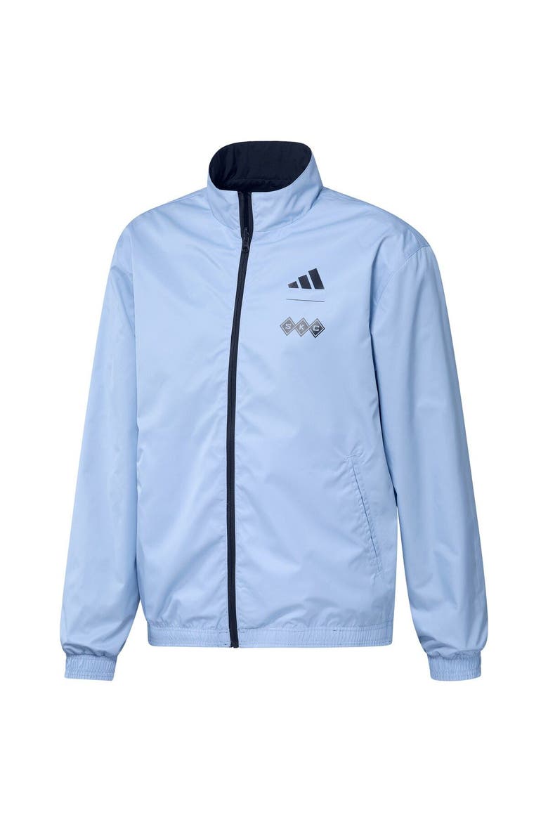 Men's adidas Navy/Light Blue Sporting Kansas City 2023 On-Field Anthem Full-Zip Reversible Team Jacket, Alternate, color, Navy