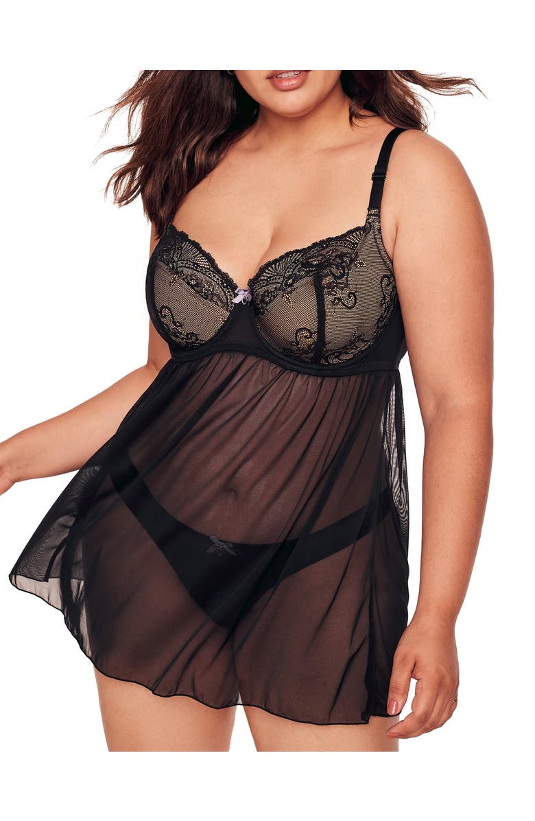 Adore Me Ella Contour Babydoll Lingerie, Main, color, Black