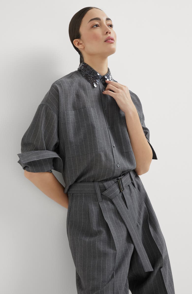 Brunello Cucinelli Shirt with swing drops collar, Alternate, color, Lead