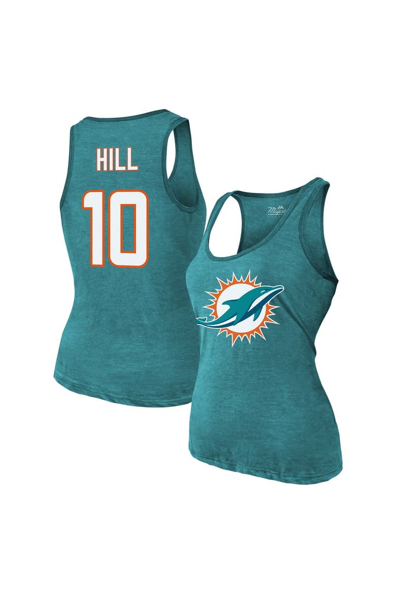Women's Majestic Threads Tyreek Hill Aqua Miami Dolphins Name & Number Tri-Blend Tank Top, Main, color, Aqua