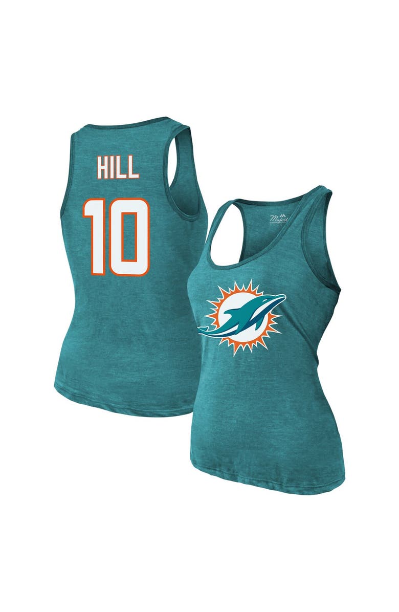 Majestic Threads Women's Majestic Threads Tyreek Hill Aqua Miami Dolphins Name & Number Tri-Blend Tank Top, Main, color, Aqua