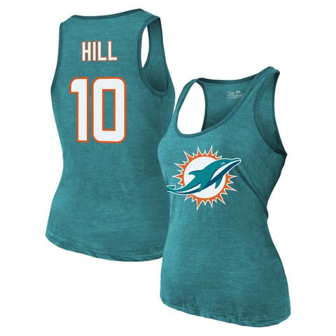 Women
s Majestic Threads Tyreek Hill Aqua Miami Dolphins Name 
Number Tri-Blend Tank Top