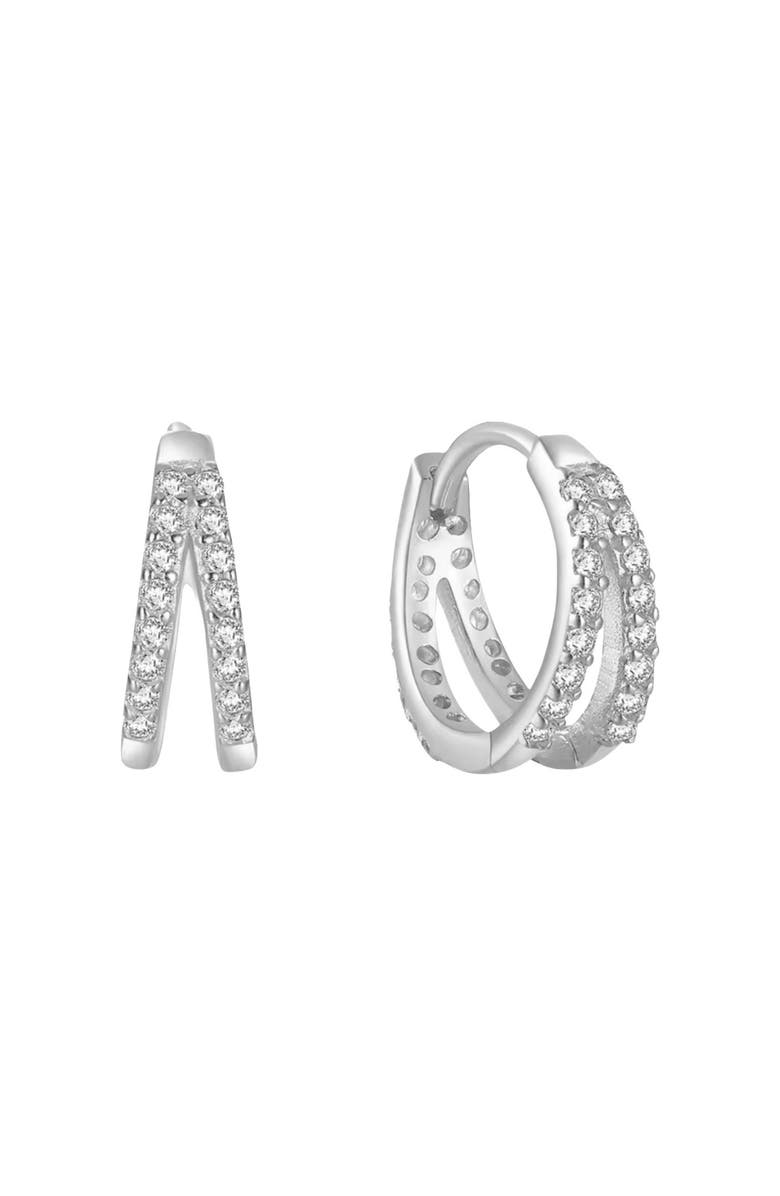 BEN ONI Doube CZ Huggie Hoop Earrings, Main, color, Silver