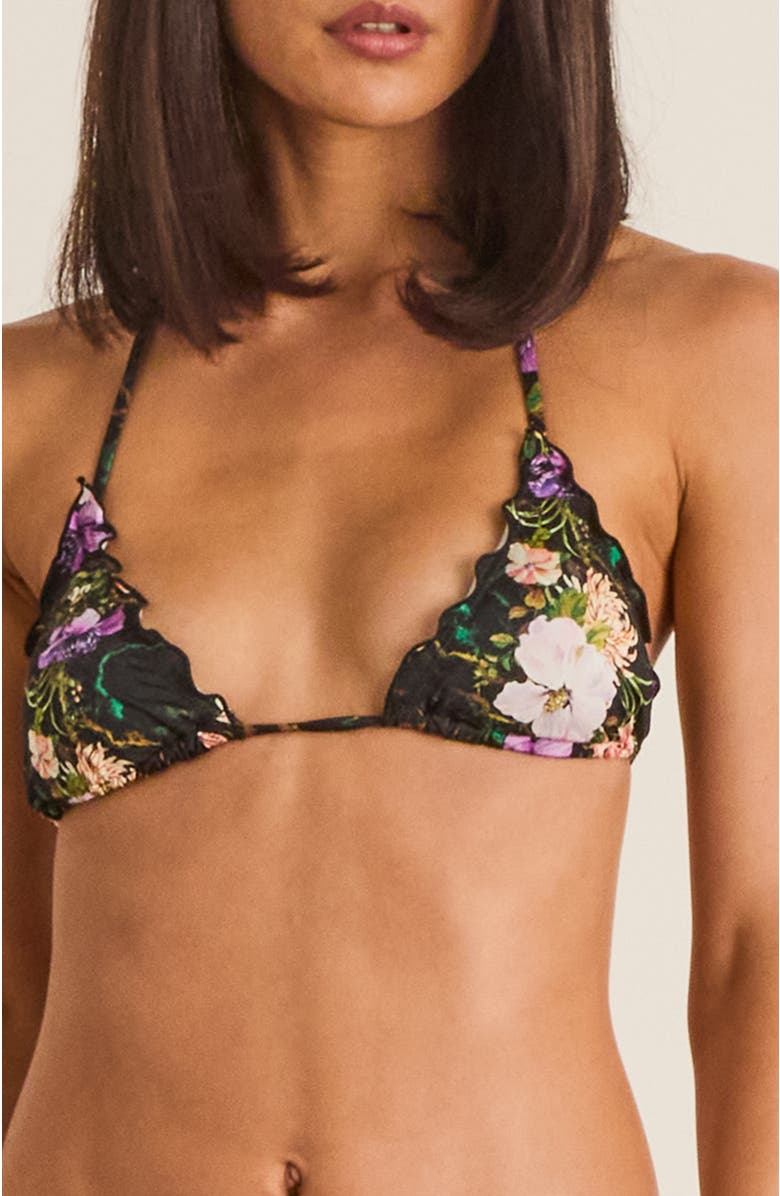 Aqua Blu Lettuce Edge Sadie Triangle Bikini Top, Alternate, color, Black