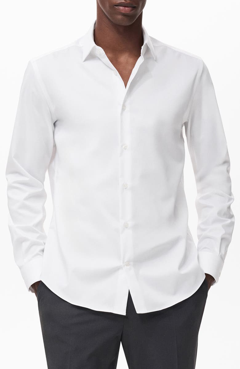 MANGO Stretch Button-Up Shirt, Main, color, White