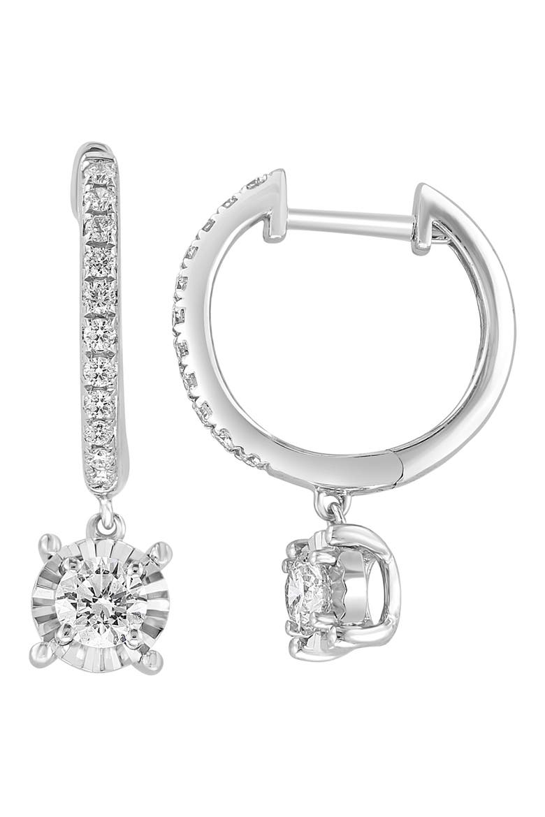 Sterling Silver Diamond Drop Huggie Hoop Earrings, Main, color, WHITE