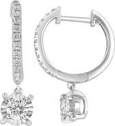 EFFY Sterling Silver Diamond Drop Huggie Hoop Earrings