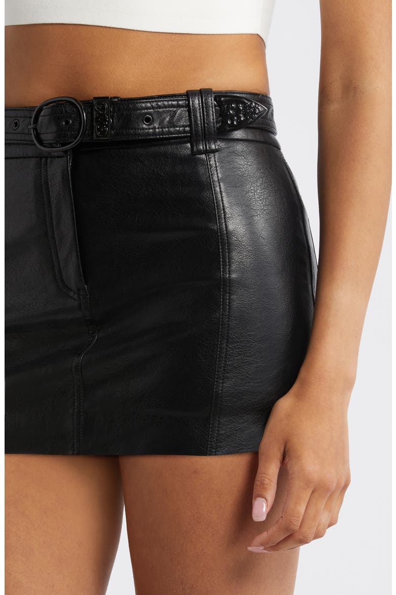 Belted Faux Leather Miniskirt, Alternate, color, BLACK