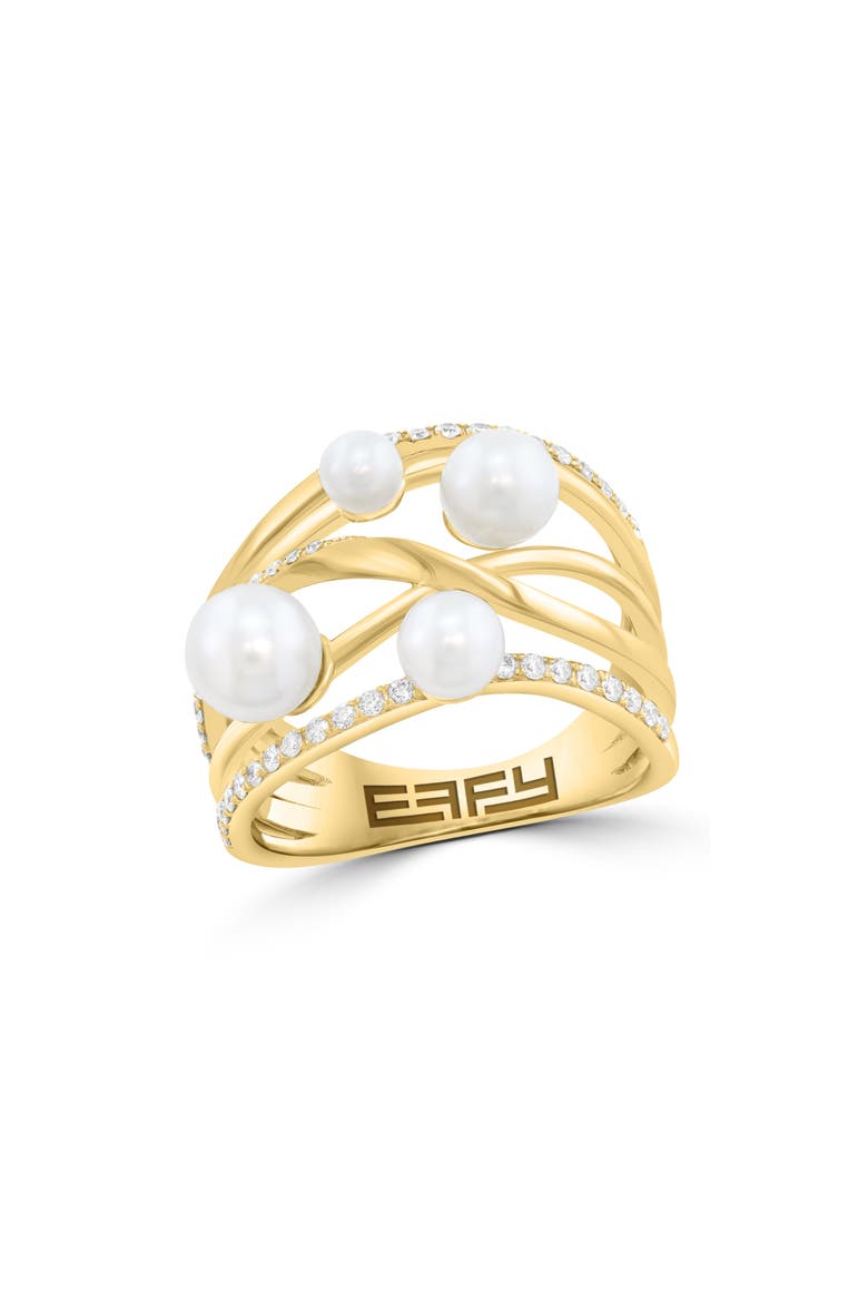 Freshwater Pearl & Diamond Crisscrossing Band Ring, Main, color, WHITE