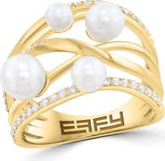 EFFY Freshwater Pearl & Diamond Crisscrossing Band Ring