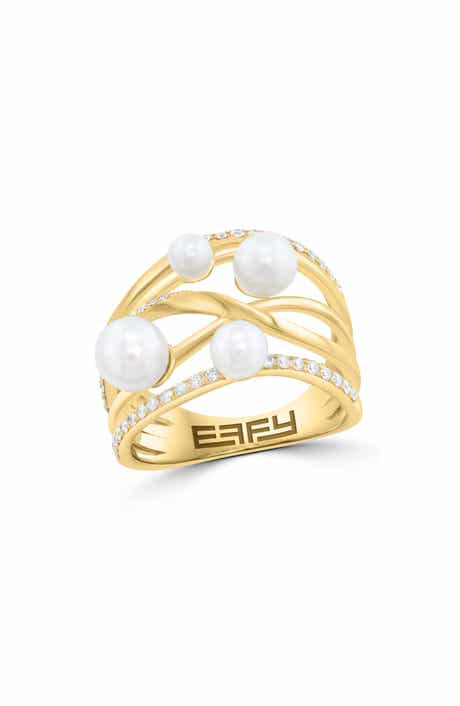EFFY Freshwater Pearl & Diamond Crisscrossing Band Ring