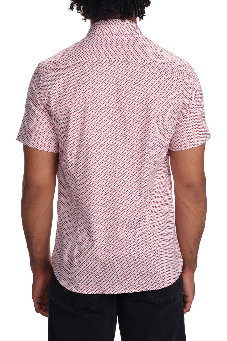 Micro Print Short Sleeve Stretch Cotton Button-Up Shirt, Alternate, color, RED
