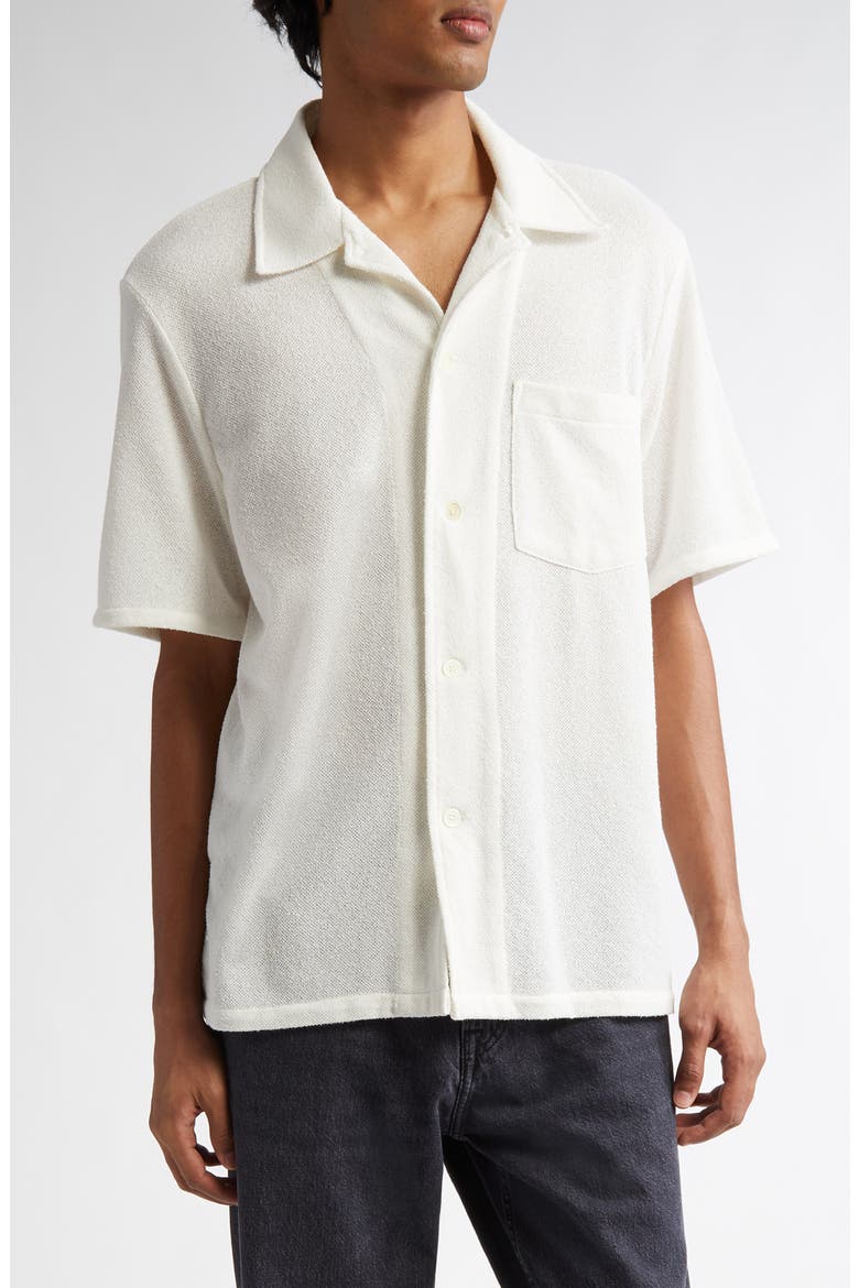 Boxy Bouclé Button-Up Shirt, Main, color, WHITE BOUCLE