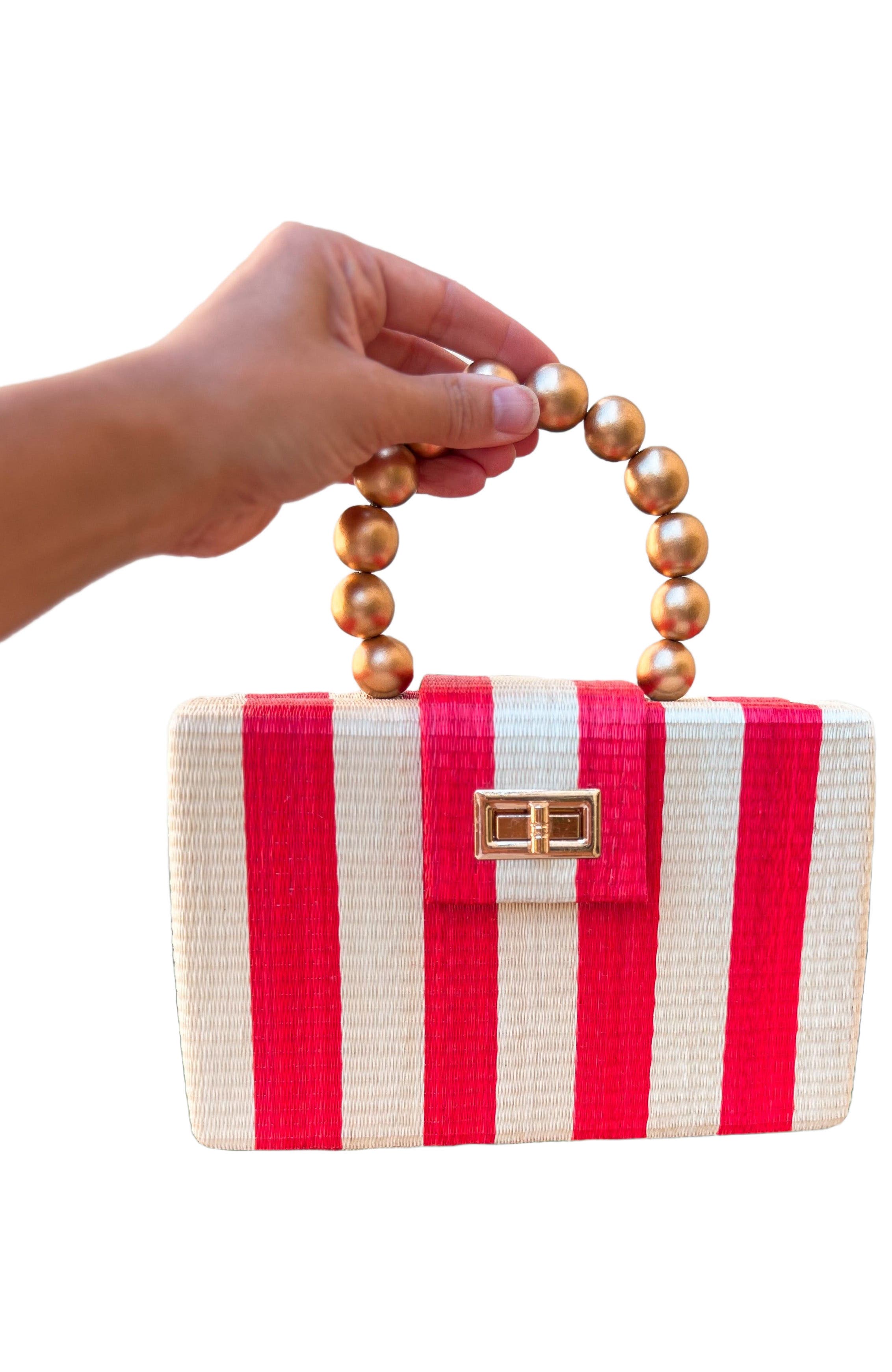 Soli & Sun THE LOUISA Woven Straw Clutch Bag, Alternate, color, Red & Cream
