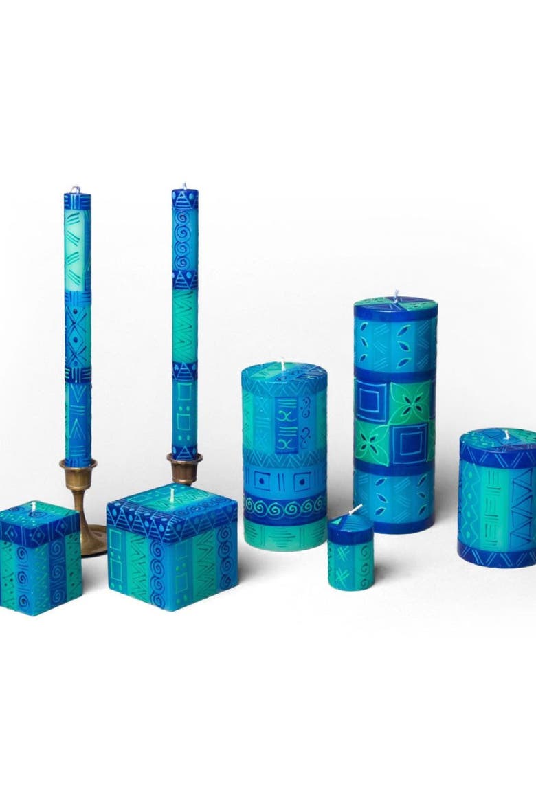 Blue & Green Painted Cube Candle, Alternate, color, Blue - 2x2x3