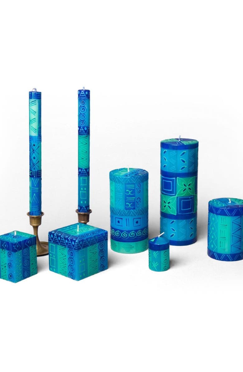 Thumbprint Artifacts Blue & Green Painted Cube Candle, Alternate, color, Blue - 3X3x3
