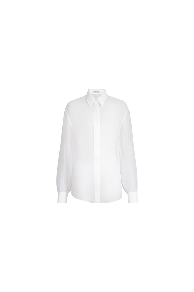 Crispy silk shirt with monili, Alternate, color, White