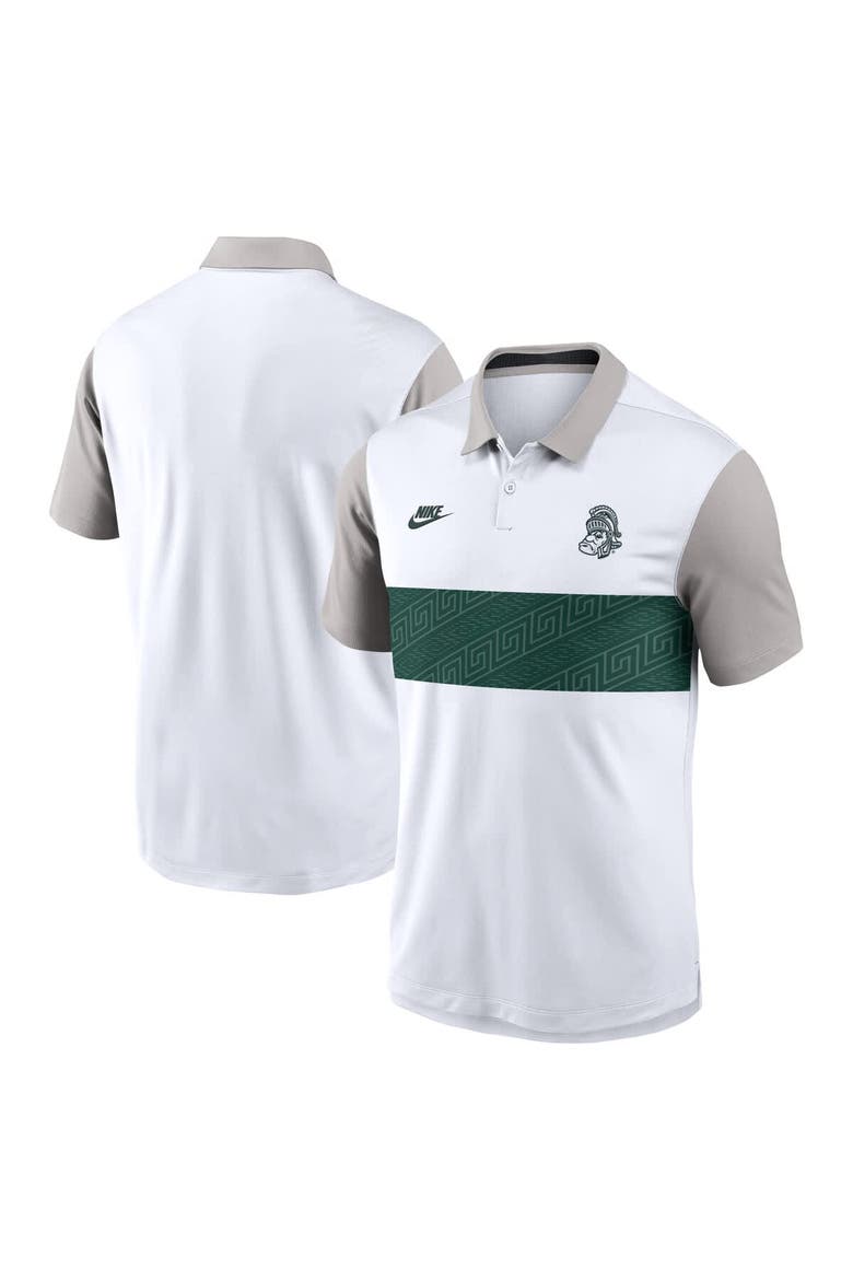 Men's Nike White/Gray Michigan State Spartans Athletic Prep Legacy Logo Vapor Performance Polo, Alternate, color, White