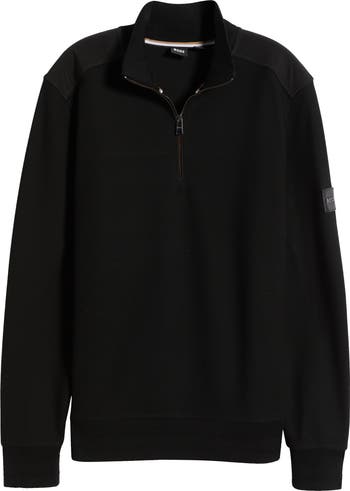 スウェット・トレーナー BOSS H-Sidney Half Zip Cotton Sweatshirt Black BOSS H-Sidney Half Zip Cotton Sweatshirt Black